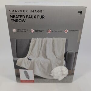 Sharper Image Heated Faux Fur Throw 50in x60in - Cream - New in Box